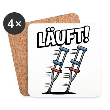 Krücken Spruch – Läuft! Lustiger Genesung Humor - Untersetzer (4er-Set) - Weiß - Vorne