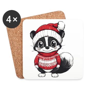 Noël Skunk - Dessous de verre (lot de 4) - blanc - Devant