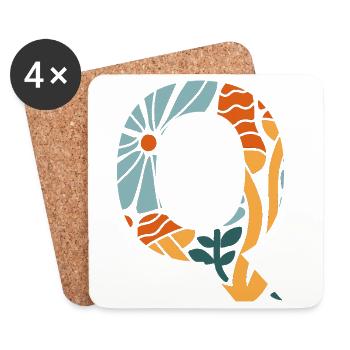 Lettre q fleurs groovy idée cadeau  - Dessous de verre (lot de 4) - blanc - Devant