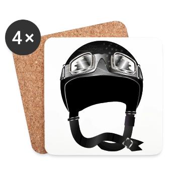 Casque de moto rétro avec lunettes en noir - Dessous de verre (lot de 4) - blanc - Devant