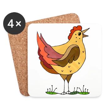 poule - Dessous de verre (lot de 4) - blanc - Devant