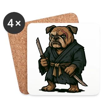 Bulldog Samurai Warrior with Dual Katana Blades - Coasters (set of 4) - white - Front