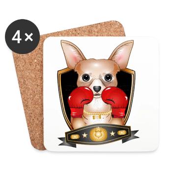 Boxender Chihuahua – Lustiges Boxer Motiv - Untersetzer (4er-Set) - Weiß - Vorne
