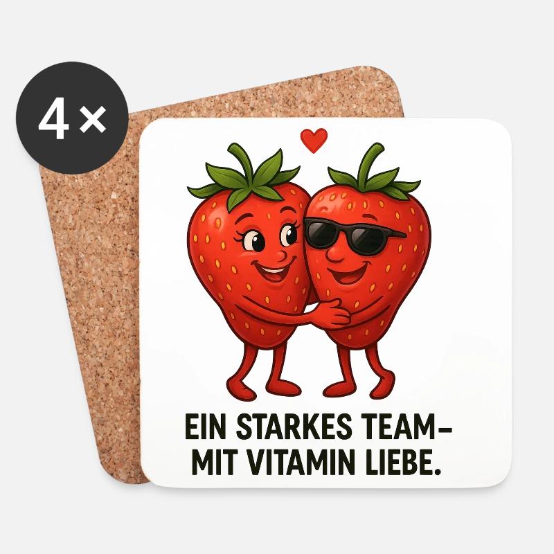 Erdbeere starkes Team Liebe Paar karikatur  - Untersetzer (4er-Set) - Weiß