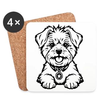 Chien blanc blanc chien tête de chien T-shirt cadeau - Dessous de verre (lot de 4) - blanc - Devant