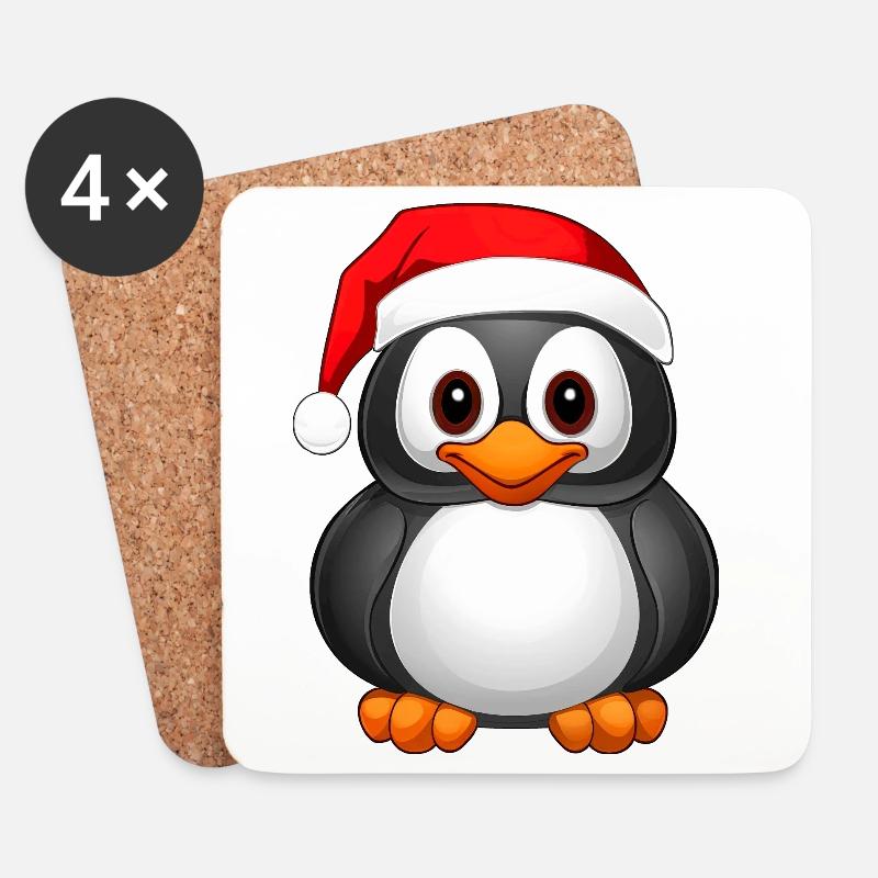 Pinguin Weihnachten - Untersetzer (4er-Set) - Weiß