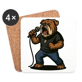 Rock Singer Bulldog with Microphone Art - Coasters (set of 4) - white - Front