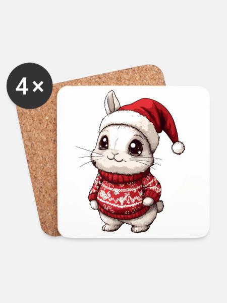 Hase Weihnachten Xmas - Untersetzer (4er-Set) - Weiß