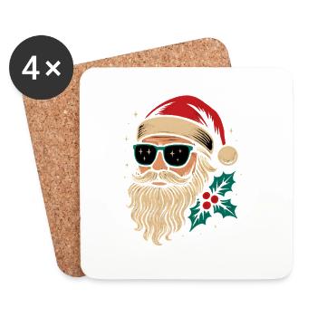 Noël rétro vintage du Père Noël - Dessous de verre (lot de 4) - blanc - Devant