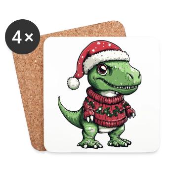 Noël de Noël T-Rex Dinosaure - Dessous de verre (lot de 4) - blanc - Devant