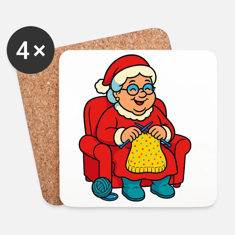 Weihnachtsoma strickt im Sessel - Untersetzer (4er-Set) - Weiß