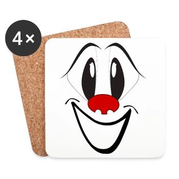 Laughing cartoon face with red nose - Coasters (set of 4) - white - Front