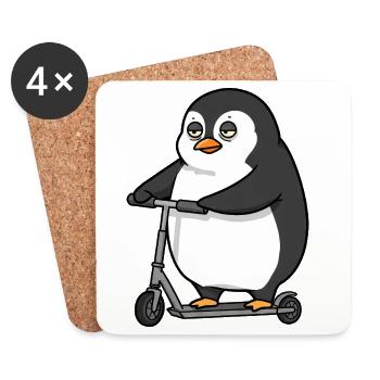 Amusant Penguin Scooter Scooter Chubby Fun - Dessous de verre (lot de 4) - blanc - Devant