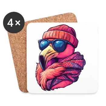 Cool Flamingo Winter Streetwear portant des lunettes de soleil - Dessous de verre (lot de 4) - blanc - Devant