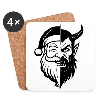 Weihnachtsmann und Weihnachtsmann Peitscher - Untersetzer (4er-Set) - Weiß - Vorne