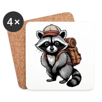 Raccoon adventurer with backpack - Coasters (set of 4) - white - Front