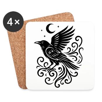Rauhnächte Raven with Moon and Stars - Coasters (set of 4) - white - Front