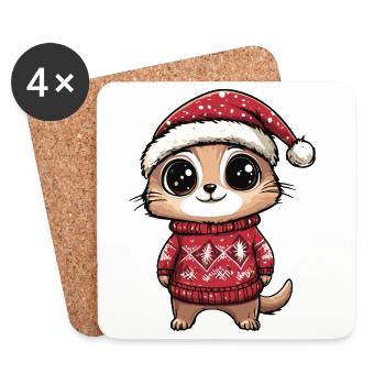 Meerkat Christmas Xmas - Coasters (set of 4) - white - Front