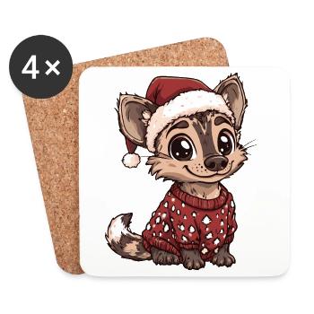 Hyäne Weihnachten Xmas - Untersetzer (4er-Set) - Weiß - Vorne