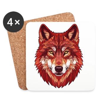 Geometrischer roter Wolf - Untersetzer (4er-Set) - Weiß - Vorne