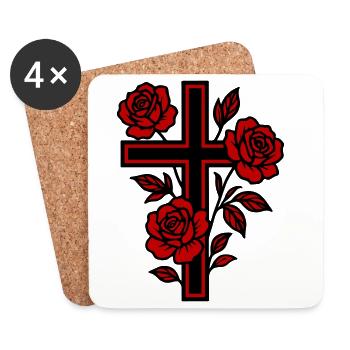 Kreuz Symbol Blumen - Untersetzer (4er-Set) - Weiß - Vorne