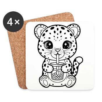 Leopard mit Becher - Untersetzer (4er-Set) - Weiß - Vorne