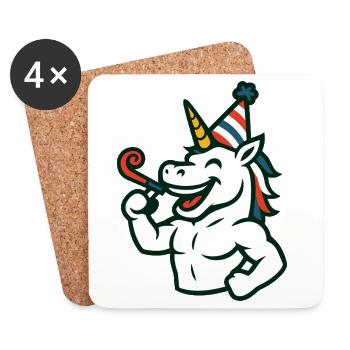 Party Unicorn Gym Mascot Celebration Fun Power - Coasters (set of 4) - white - Front