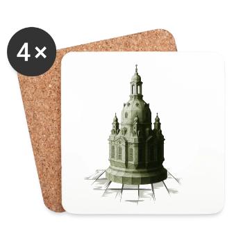 Dames d’échecs à bas polygon Frauenkirche - Dessous de verre (lot de 4) - blanc - Devant