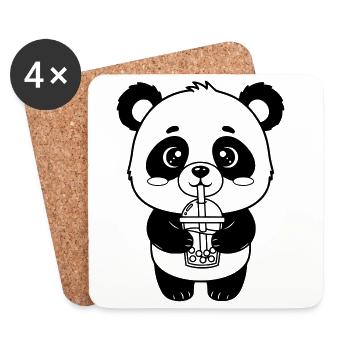 Panda mit Trinkbecher - Untersetzer (4er-Set) - Weiß - Vorne