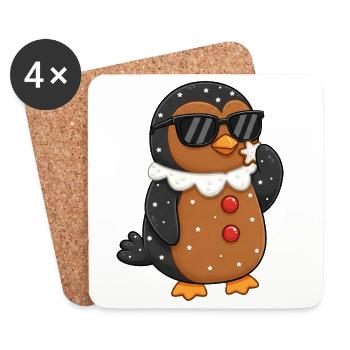 Dessin animé mignon Pingouin de Noël avec l’Homme en pain d’épices - Dessous de verre (lot de 4) - blanc - Devant