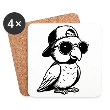 Papagei mit Sonnenbrille und Baseballkappe - Untersetzer (4er-Set) - Weiß - Vorne