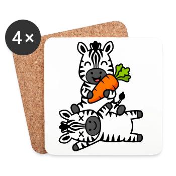 Cute Zebra Friends with Carrot Fun - Coasters (set of 4) - white - Front