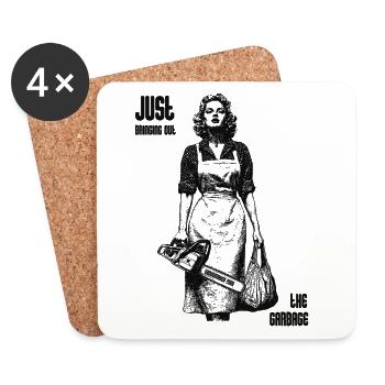 Cleaning lady with chainsaw Noir - Coasters (set of 4) - white - Front
