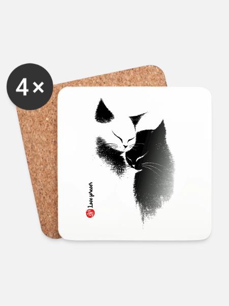 Katzenliebe - Untersetzer (4er-Set) - Weiß