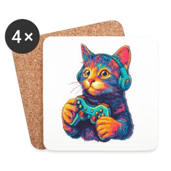 Funny Cat Gaming Gamer - Coasters (set of 4) - white - Front