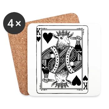 Chèvre Roi Cœur - Cadeau de cartes à jouer de chèvre domestique - Dessous de verre (lot de 4) - blanc - Devant