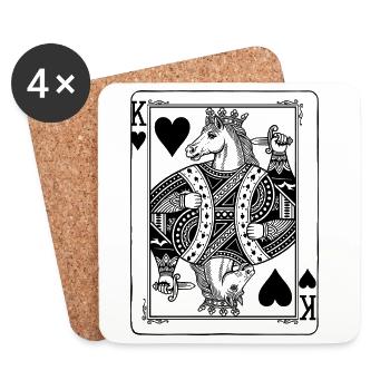 Cheval Roi Cœur - Cadeau de cartes à jouer d’équitation - Dessous de verre (lot de 4) - blanc - Devant