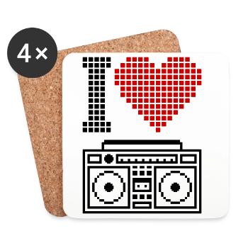 I Love Ghettoblaster – 80er Old School Musik - Untersetzer (4er-Set) - Weiß - Vorne
