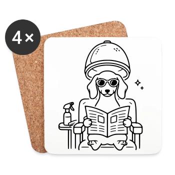 Teckel chien chez le coiffeur Art minimaliste en ligne - Dessous de verre (lot de 4) - blanc - Devant