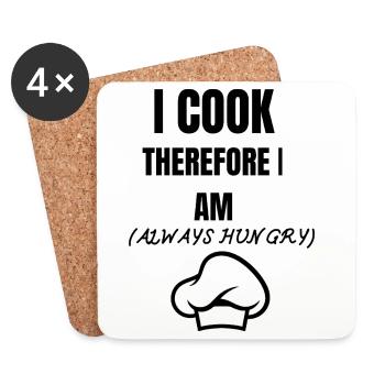 Je cuisine donc je suis - Citation drôle de cuisine - Dessous de verre (lot de 4) - blanc - Devant
