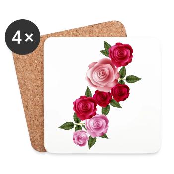 Bright Rose Garland of Red and Pink Roses - Coasters (set of 4) - white - Front