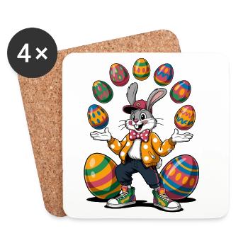 Easter bunny with colorful eggs and hoodie - Coasters (set of 4) - white - Front