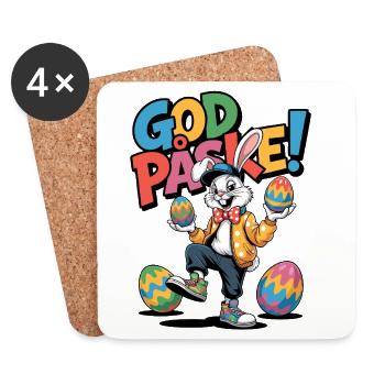 Easter bunny with colorful eggs - Coasters (set of 4) - white - Front