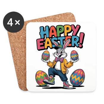 Easter Bunny Cartoon with Colorful Eggs - Coasters (set of 4) - white - Front