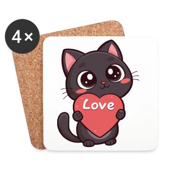 Black Cat with Heart Love - Coasters (set of 4) - white - Front