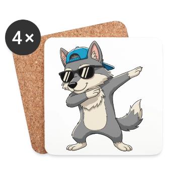 Dessins animés de lunettes de soleil de loup à appliquer à la bonne humeur - Dessous de verre (lot de 4) - blanc - Devant