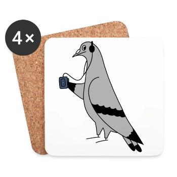 Pigeon avec casque et lecteur cassette – Urban - Dessous de verre (lot de 4) - blanc - Devant