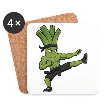 Karate Kick Leek Onion Celery Martial Arts Kuns - Coasters (set of 4) - white - Front