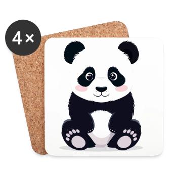 Assis petit panda câlin et mignon - Dessous de verre (lot de 4) - blanc - Devant