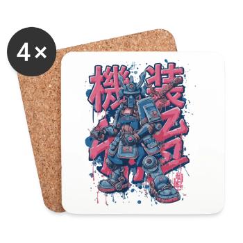 Samurai Mech – Anime Manga Roboter Motiv - Untersetzer (4er-Set) - Weiß - Vorne